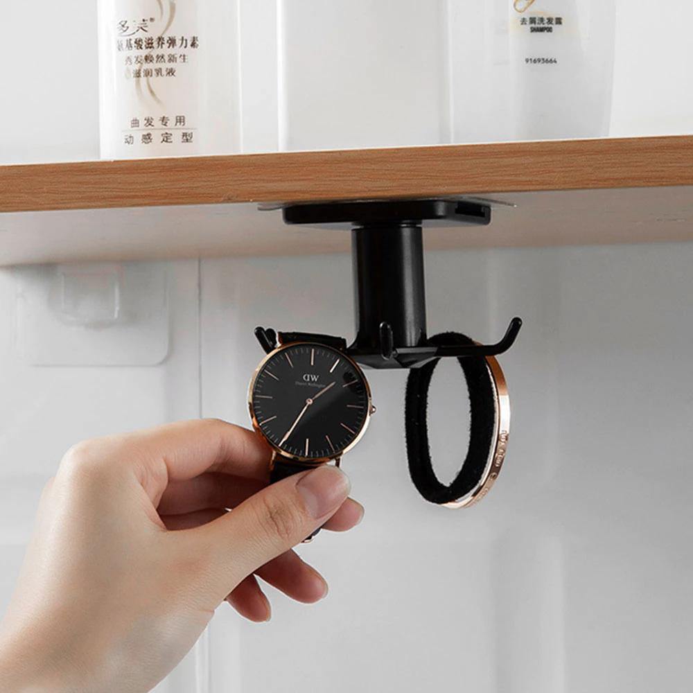 Utensil Holder Hanging Rack 6-Hooks - Under Shelf & Cabinet Kitchen Organizer