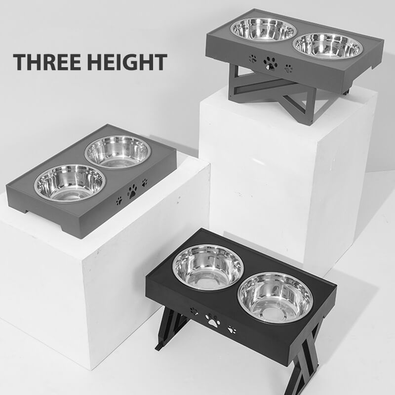 Elevated and raised dog bowls three height levels