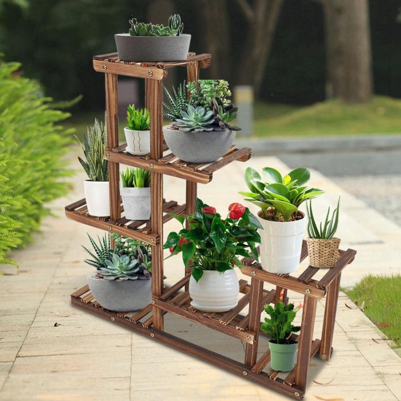 Wooden Plant Stand - Indoor & Outdoor Multi Flowerpot For Balcony, Living, Room Garden