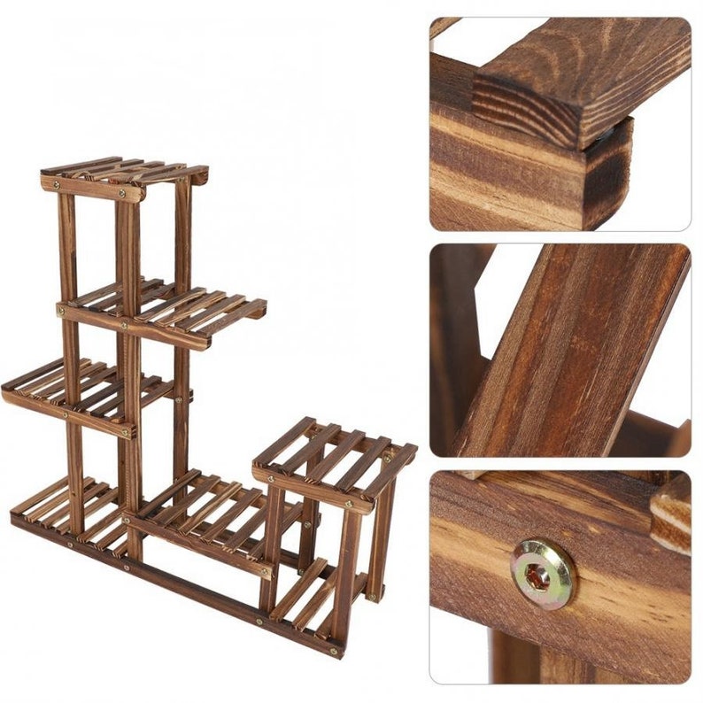 Wooden Plant Stand - Indoor & Outdoor Multi Flowerpot For Balcony, Living, Room Garden