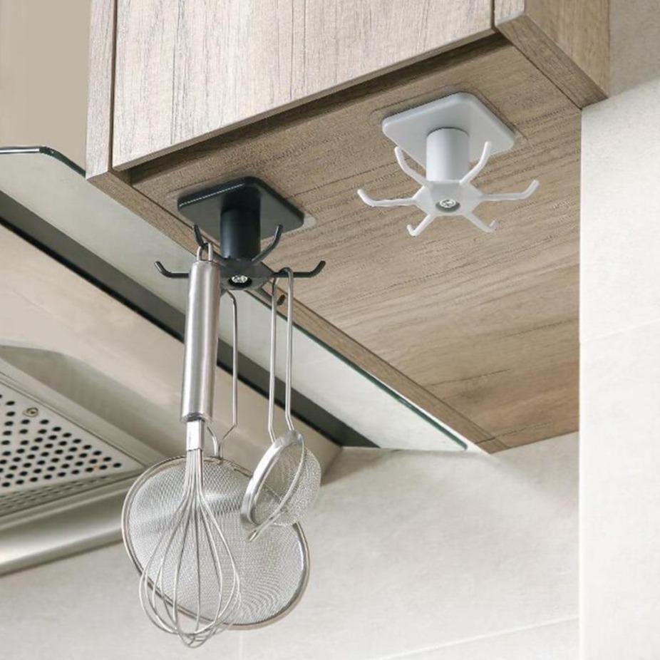 Utensil Holder Hanging Rack 6-Hooks - Under Shelf & Cabinet Kitchen Organizer