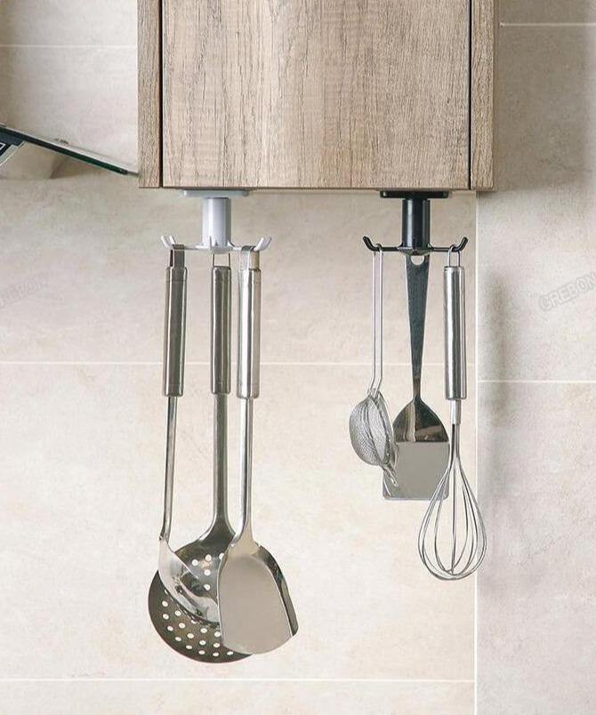 Utensil Holder Hanging Rack 6-Hooks - Under Shelf & Cabinet Kitchen Organizer