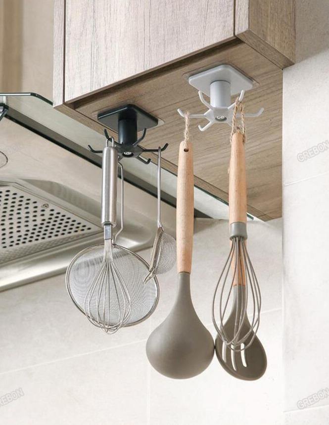 Utensil Holder Hanging Rack 6-Hooks - Under Shelf & Cabinet Kitchen Organizer