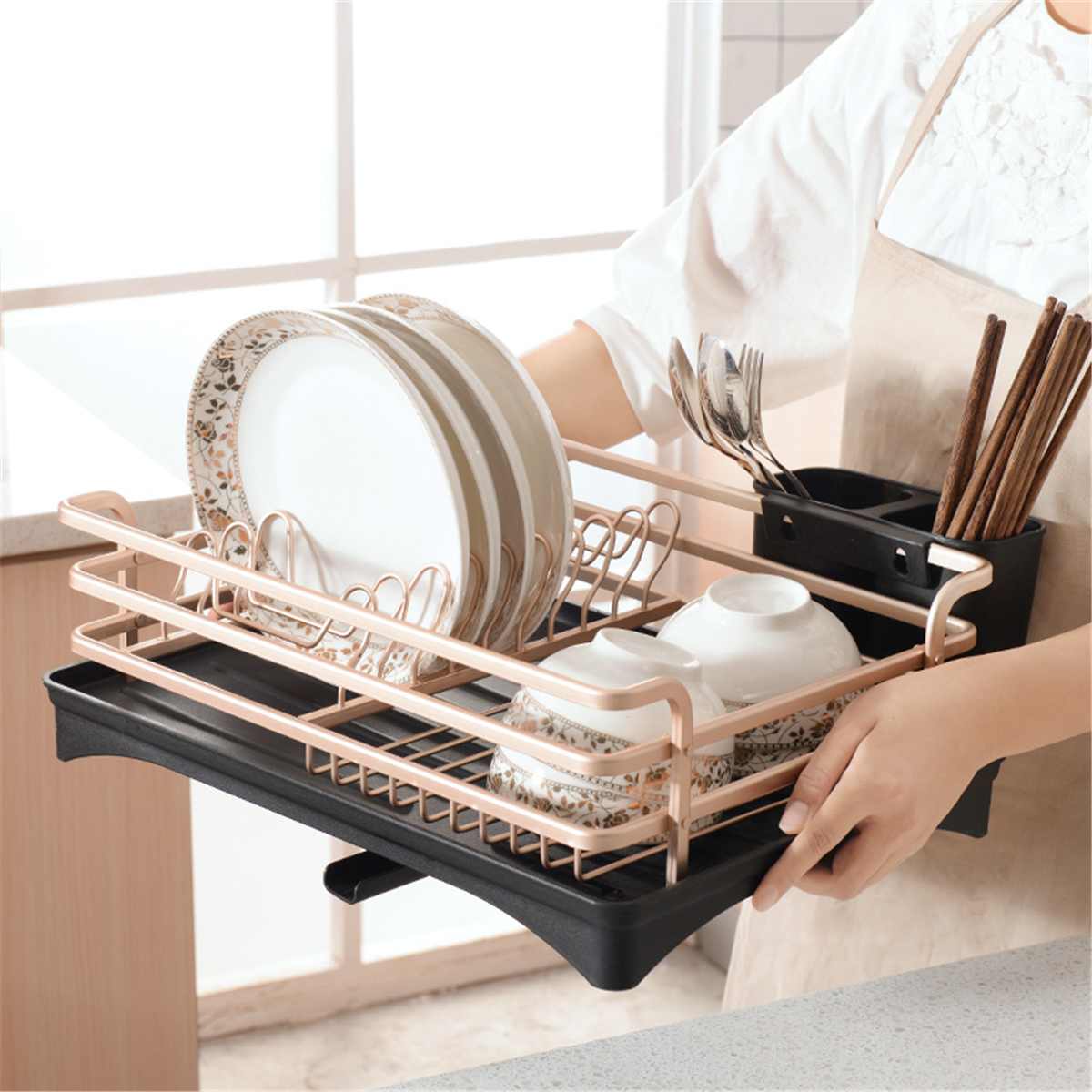 Aluminium Alloy Dish Drying Rack Multifunction Kitchen Washing