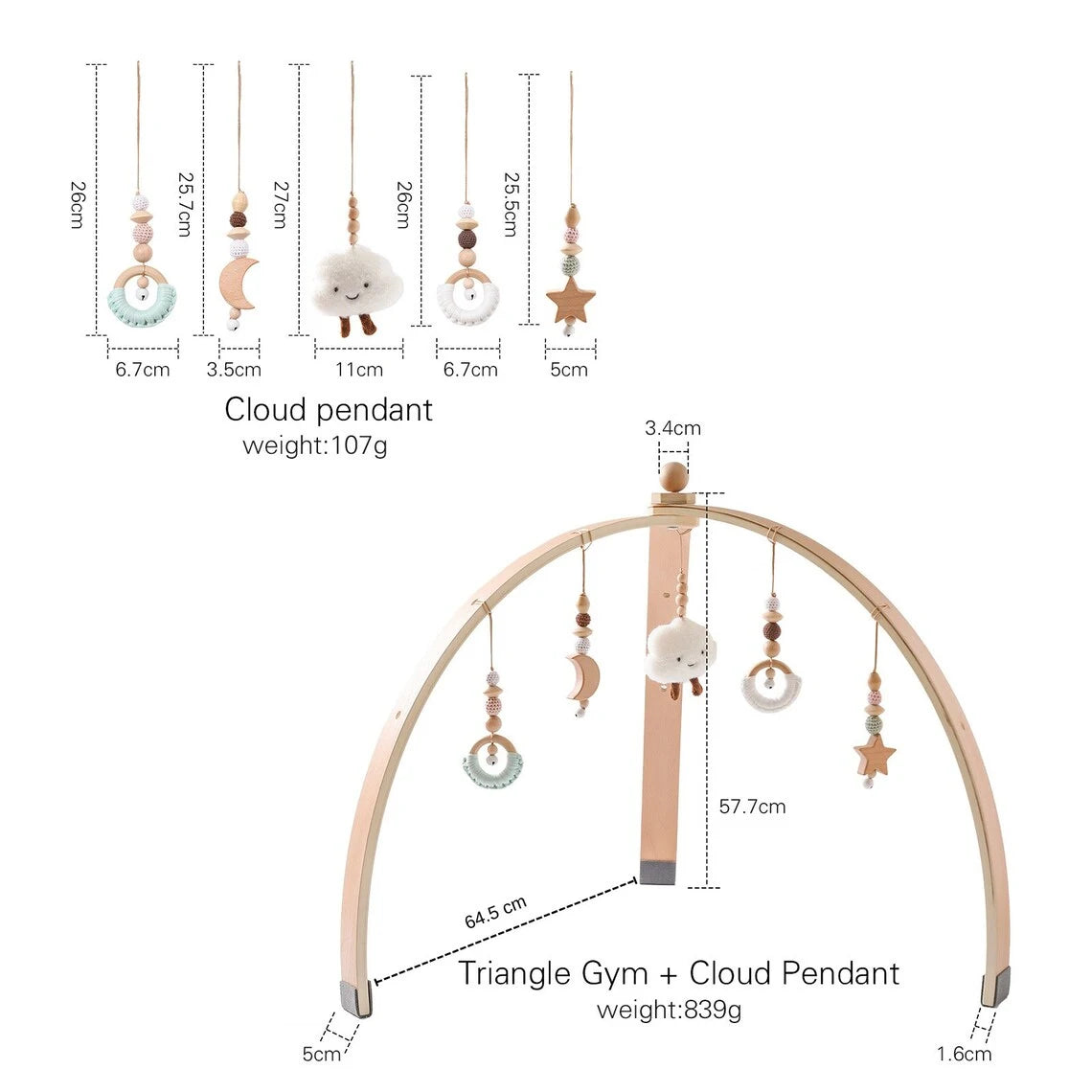 Baby Wooden Play Gym With Hanging Toys