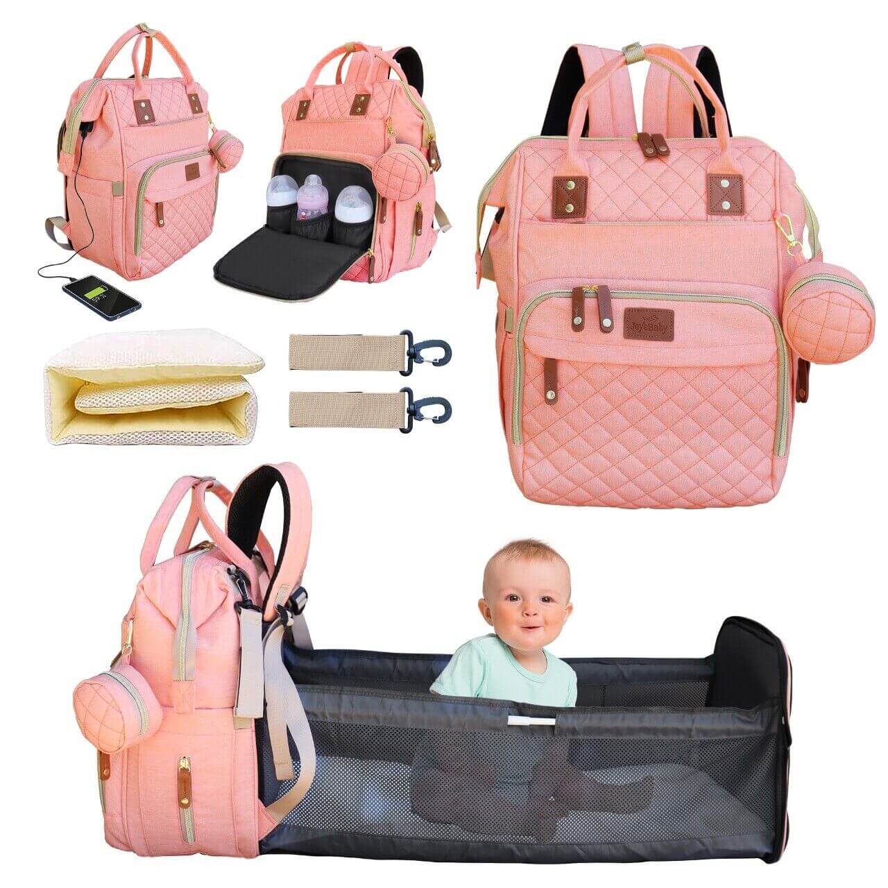 JOYEBABY™ Travel Diaper Bag Backpack With a Built-In CRIB