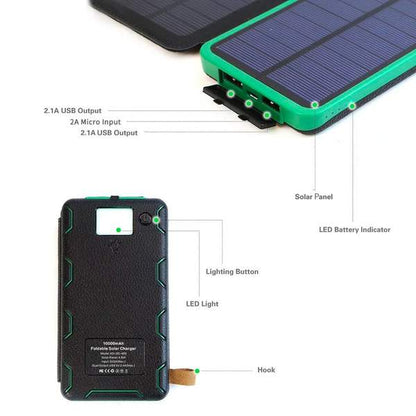 Stealth Angel 4-Fold Solar Dual-USB Charger 10,000mAH and LED Light