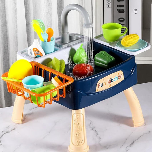 28pcs Kids Toy Kitchen Set Sink Playing Toy With Running Water