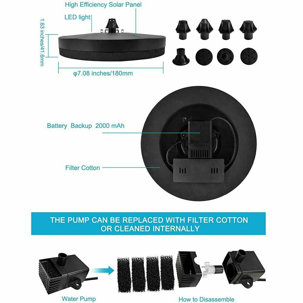 NEW - Floating LED Solar Fountain