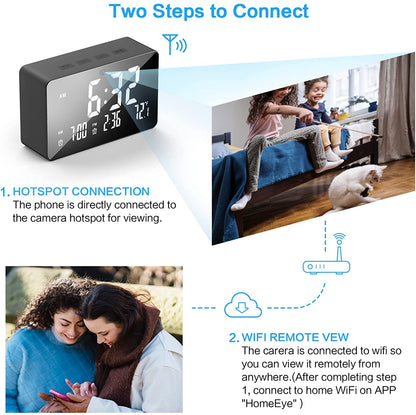 Wide View Security Camera Alarm Clock - WiFi, Night Vision