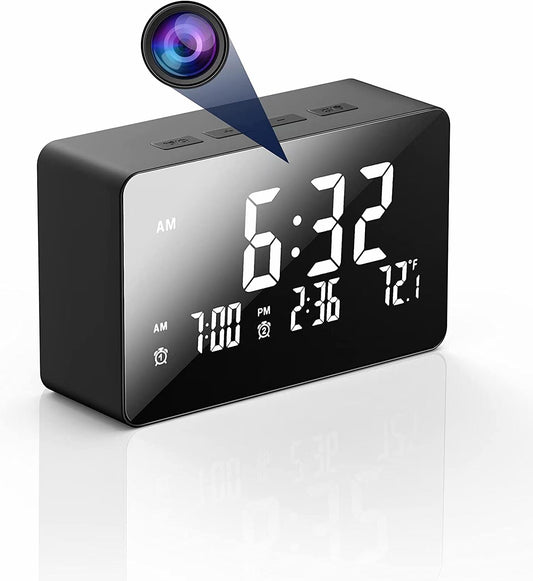 Wide View Security Camera Alarm Clock - WiFi, Night Vision