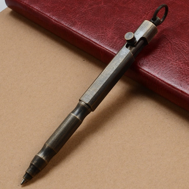 Outdoor Self-defense Retro Stainless Steel Machine Gun Pen | Stainless Steel Bolt Type Tactical Pen