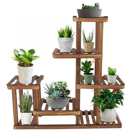 Wooden Plant Stand - Indoor & Outdoor Multi Flowerpot For Balcony, Living, Room Garden