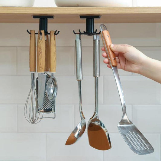 Utensil Holder Hanging Rack 6-Hooks - Under Shelf & Cabinet Kitchen Organizer