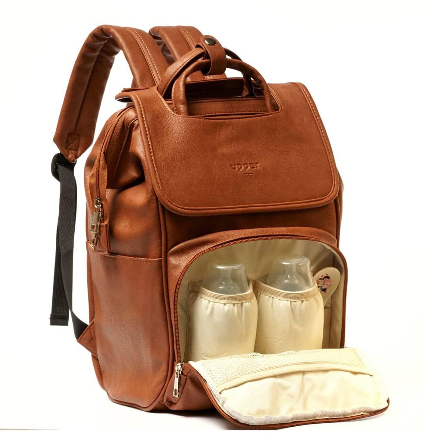 Elegant Leather Diaper Bag Backpack - Vegan & Full Grain Leather